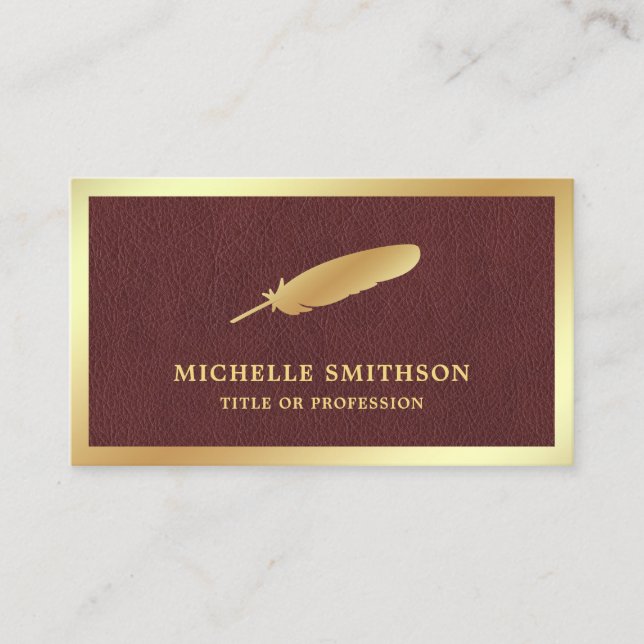 Braunleder-Goldfolien-Feder Vintagen Quill Pen Visitenkarte (Vorderseite)