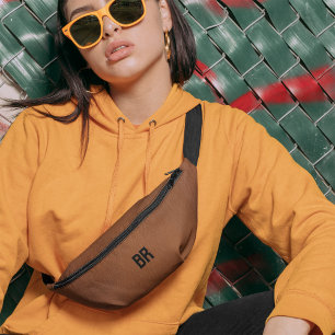 Braunleder Vintag Altes einfaches Monogramm Bauchtasche
