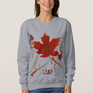 Bräunlich Grüne Blatt Natur Kunst Frauen Basic Sweatshirt