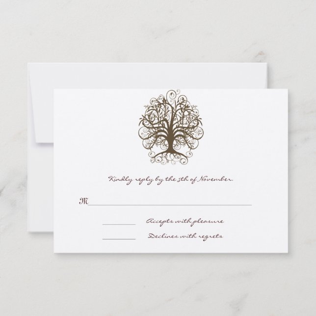Bräunliche Swirl Tree Wedding Response Card RSVP Karte (Rückseite)