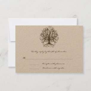Bräunliche Swirl Tree Wedding Response Card RSVP Karte