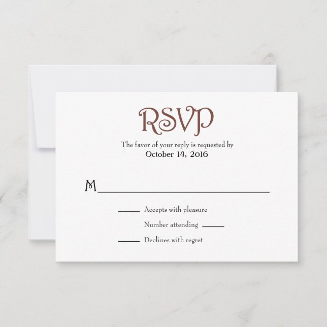 Bräunliche weiße Schlichte einfache Hochzeitskarte RSVP Karte (Vorderseite)