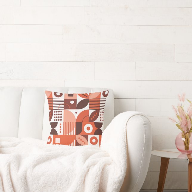 Bräunliches Abstraktes geometrisches Kunstmuster Kissen (Liege)