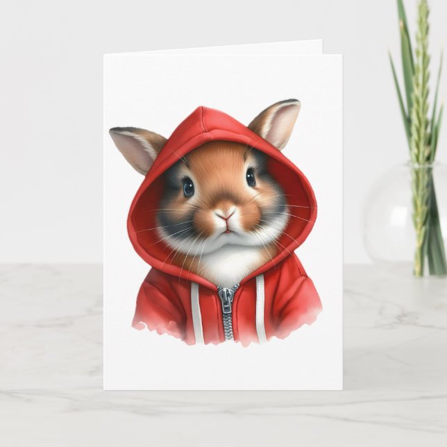 Bräunliches Kaninchen mit Aquarellfarben in einem  Karte (Vorderseite)