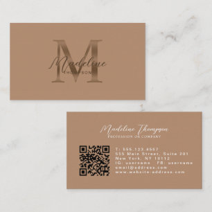 Braunmetallic Braune Monogramm-Schrift-QR-Code Visitenkarte
