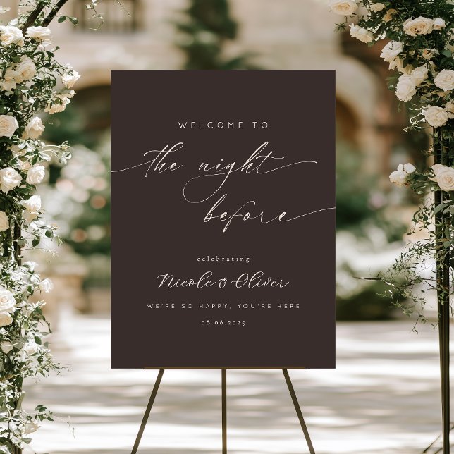 Braunmodernes Probedinner-Willkommen Poster (Dark Brown and Warm Ecru Rehearsal Dinner Sign)