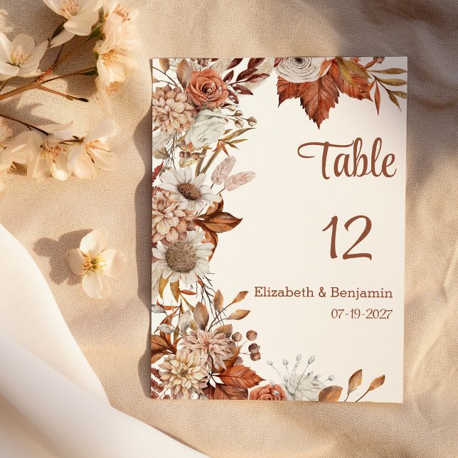 Braunorange Flora rustikale Tischnummern (Brown white orange fall flora rustic Table Numbers)