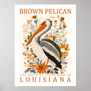Braunpelikan-Vogel von Louisiana USA Reise Poster