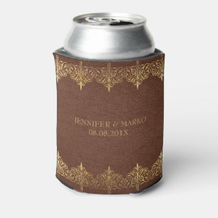 Braunrahmen aus Vintage-Leder mit goldener Sticker Dosenkühler