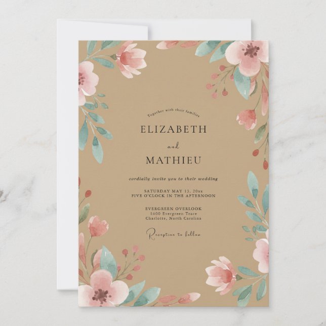 Braunrosa Blätter Hochzeit Einladung (Vorderseite)