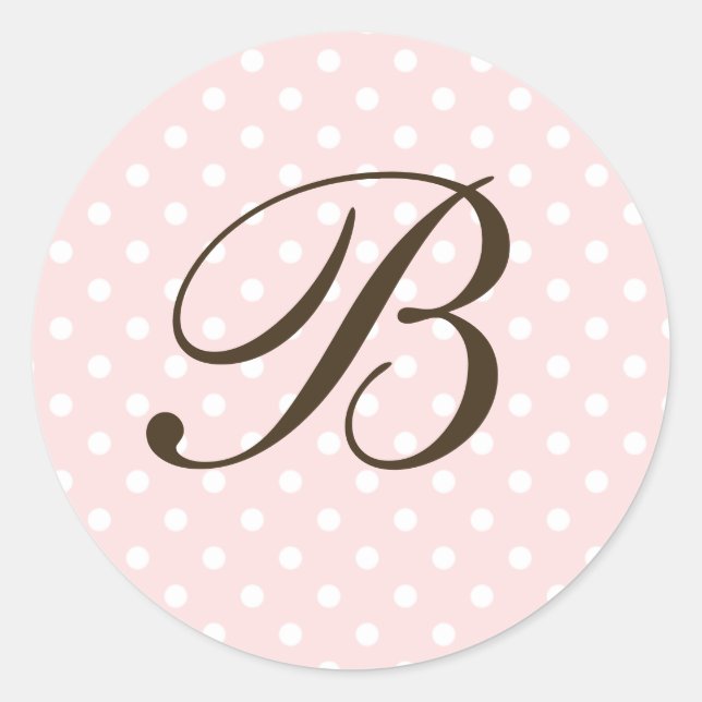 Braunrosa Custom Monogram Polka Dot Bevorzugung Runder Aufkleber (Vorderseite)