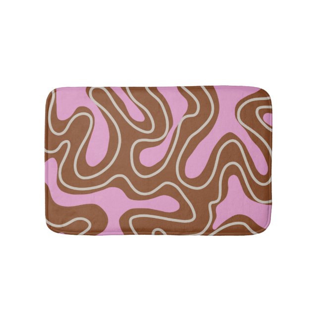 Braunrosa Marmor Boho Groovy Liquid Swirl Muster Badematte (Vorderseite)