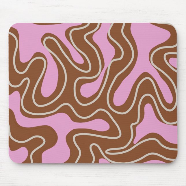 Braunrosa Marmor Boho Groovy Liquid Swirl Muster Mousepad (Vorne)