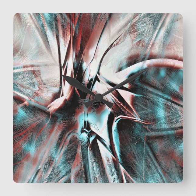 Braunrot bis blau pixelig trockene Textur Quadratische Wanduhr (Vorderseite)