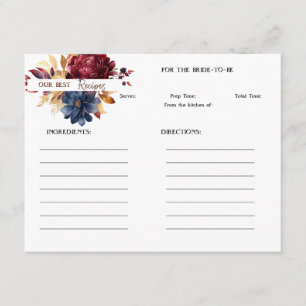 Braunrot und Marineblaue Florale Rezeptkarte Mitteilungskarte