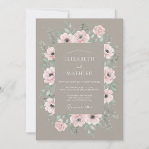 Braunrote Anemonen Aquarell-Hochzeit Einladung