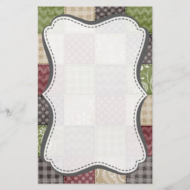 Braunrote, braune, beige und grüne Patchwork-Optik Briefpapier (Vorderseite)