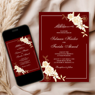 Braunrote Creme Blumen Zweig Muslimische Hochzeit Einladung