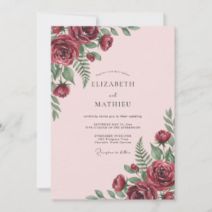 Braunrote Farne Sanfte Rosa Hochzeit Einladung