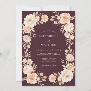 Braunrote Romantische Blumige Hochzeit Einladung