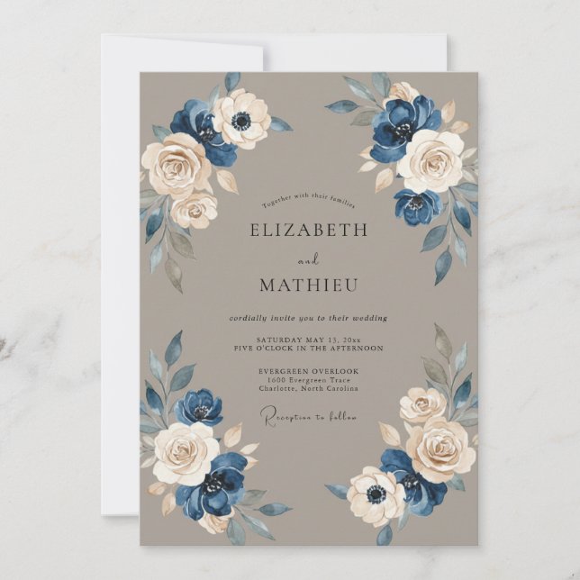 Braunrote Stahl-Ranunculus-Eukalyptus-Hochzeit Einladung (Vorderseite)