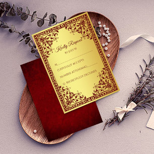 Braunrote und goldene Vintage-Indische Luxus-Hochz RSVP Karte