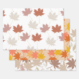 Braunrotes herbstliches Blumenblatt Y2K-Muster Geschenkpapier Set