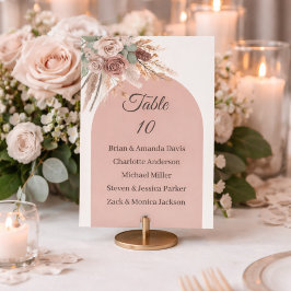 Braunrotes Pampasgras Hochzeitstisch Nummer Namen RSVP Karte