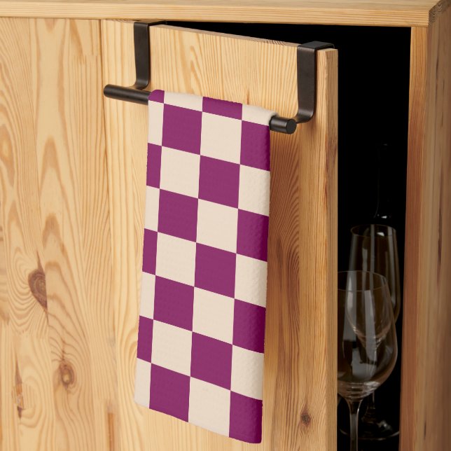 Braunrotes und beiges Schachbrettmuster Geschirrtuch (Drittel gefaltet)