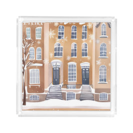 Braunsteinhäuser | Schneebedeckte Stadtstraße Aqua Acryl Tablett