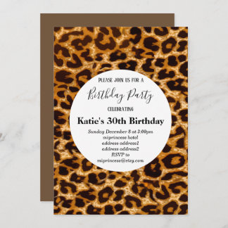 Brauntierdruck, Leopard, Geparden Geburtstag Einladung