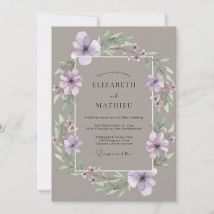 Braunviolette Amethyst-Blüten-Hochzeit Einladung