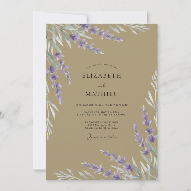 Braunviolette Eukalyptus-Hochzeit Einladung (Vorderseite)