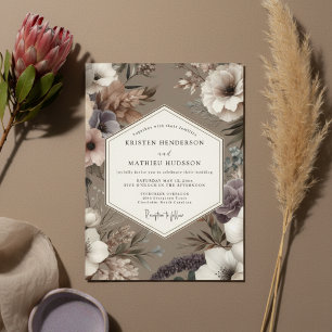 Braunviolette Florale Romanze Hochzeit Einladung