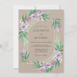 Braunviolette Hochzeit mit Aquarell-Effekt Einladung