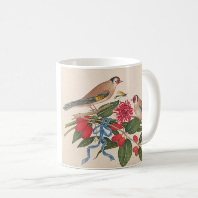 Braunvögel mit Blume und Schmetterling Kaffeetasse (VorderseiteRechts)