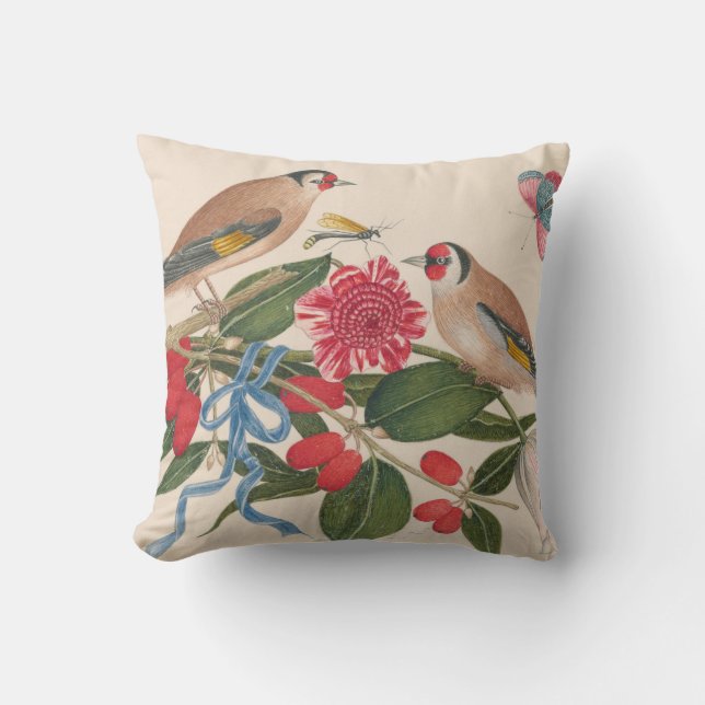 Braunvögel mit Blume und Schmetterling Kissen (Vorderseite)