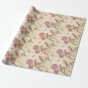 Braunvögel mit Nelken und Schmetterlingen Geschenkpapier