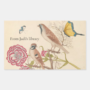 Braunvögel mit Nelken und Schmetterlingen Rechteckiger Aufkleber