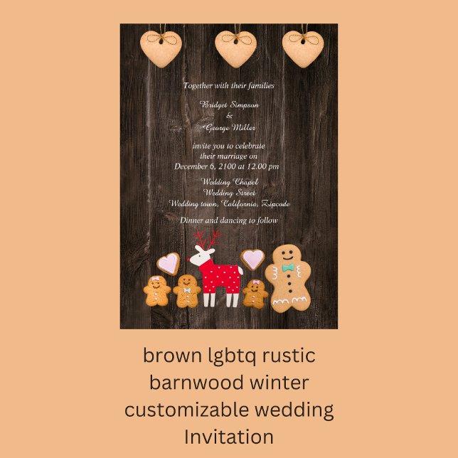 Braunwald Land Hochzeit Einladung (brown lgbtq rustic barnwood winter customizable wedding Invitation)