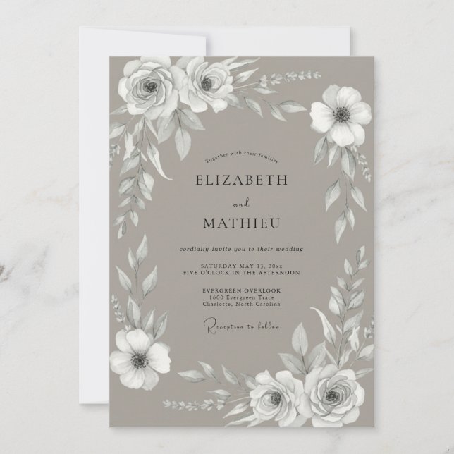 Braunweiße Rosenhochzeit Einladung (Vorderseite)