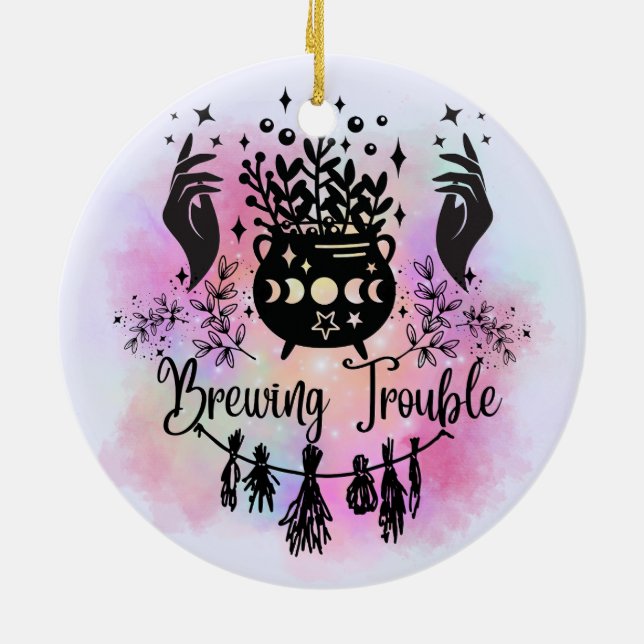 Brauprobleme: Mischous Witchy Design Keramik Ornament (Hinten)