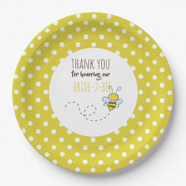 Braut 2 BEE Niedlich Gelbe Hochzeit oder Brautpart Pappteller (Vorderseite)