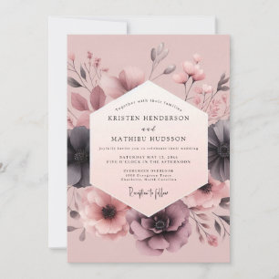 Braut-Anemone-Hochzeit mit blassem Rosa und Holzko Einladung
