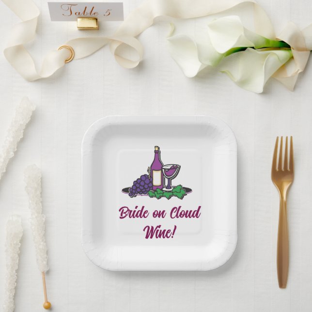 Braut auf Cloud Wein! Pappteller (Hochzeit)
