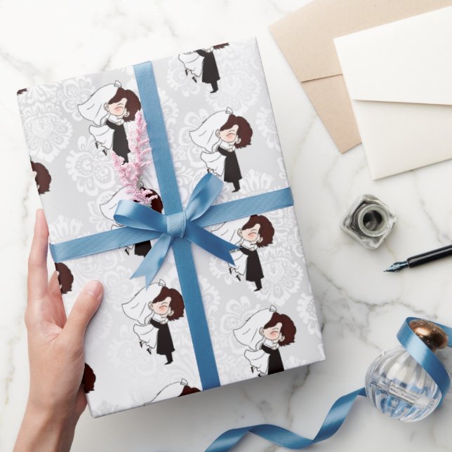 Braut auf weißem Damast Geschenkpapier (Schenken)