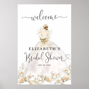 Braut Blondes Kleid Floral Willkommen Brautparty Poster