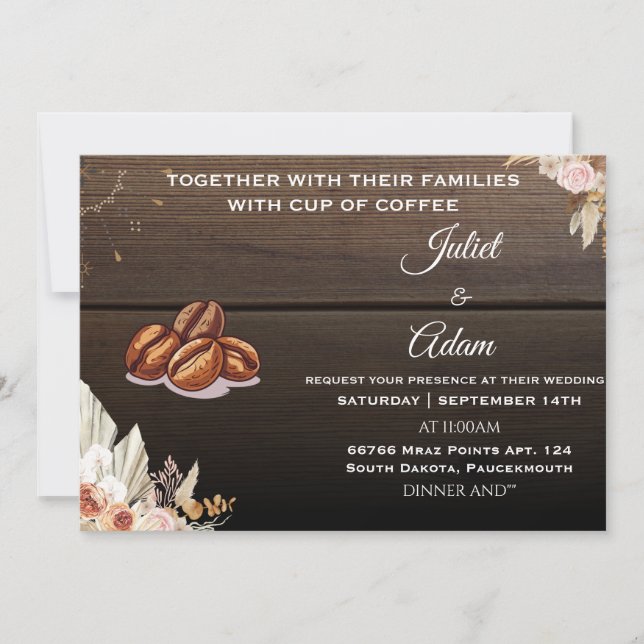 Braut boho rustikale moderne elegante Coffee Weddi Einladung (Vorderseite)