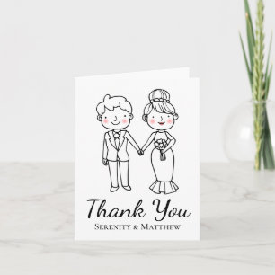 Braut Bräutigam Cartoon Schwarz Weiß Hochzeit Dank Dankeskarte