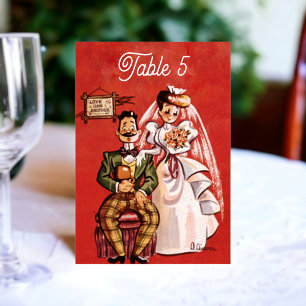 Braut Bräutigam Comic Rustikale Hochzeit im Vintag Tischnummer